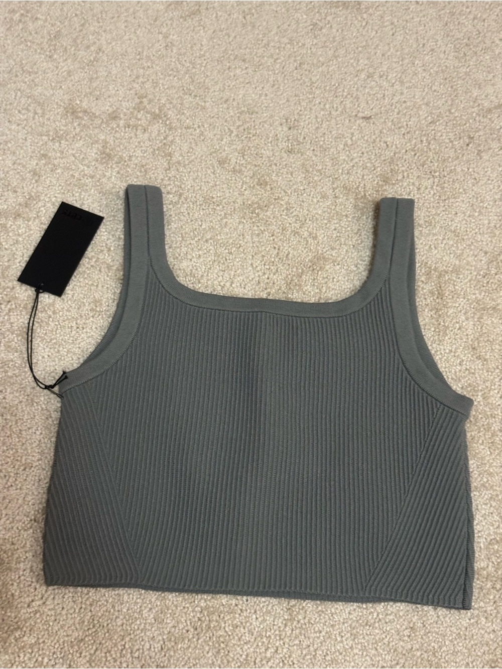CutsGray Ribbed Square-Neck Crop Tank Top - Picture 3 of 3